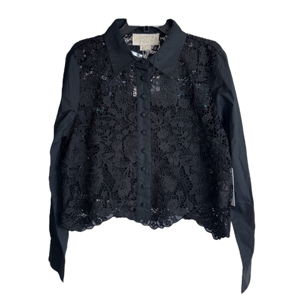 NWT Mestiza‎ Black Lace Blouse Women's Size XL
